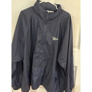 VTG 90s Reebok Zip Up Windbreaker Jacket Adult 2XL Navy Hidden Hood